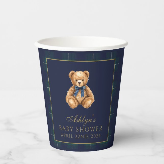 Gobelets En Papier Tasses en papier pour Baby Shower Ourson Polo Vint (Recto)