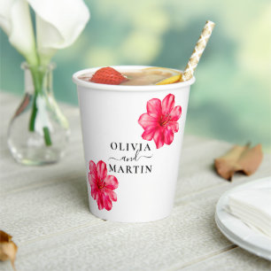 Gobelets En Papier Tasses en papier pour mariage Fleurs Rouges