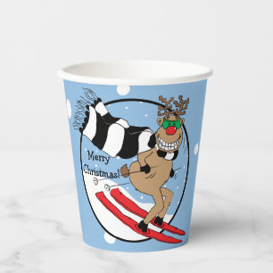 Gobelets En Papier Tasses en papier "Rudolph Skiing" 8 oz.