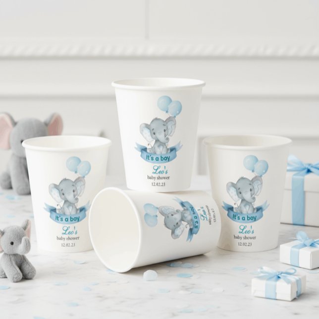 Gobelets En Papier Tasses pour Baby Shower Blue Elephant C'est un Gar (Créateur téléchargé)