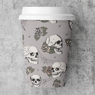 Gobelets En Papier Taupe Gray Gothic Skuls et Halloween Rose