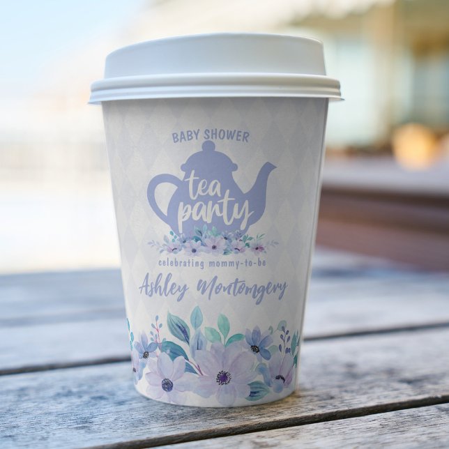 Gobelets En Papier Tea Party Purple Aquarelle Baby shower (Créateur téléchargé)