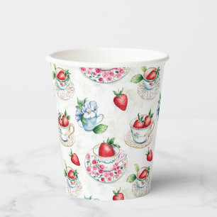 Gobelets En Papier Teacup de fraise vintage motif floral