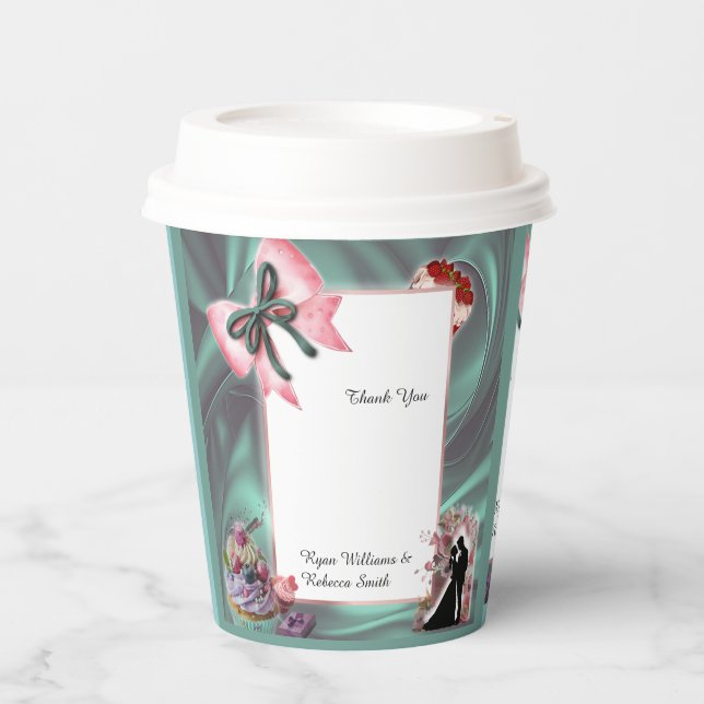 Gobelets En Papier Teal & Blush Wedding Paper Cups (Recto)