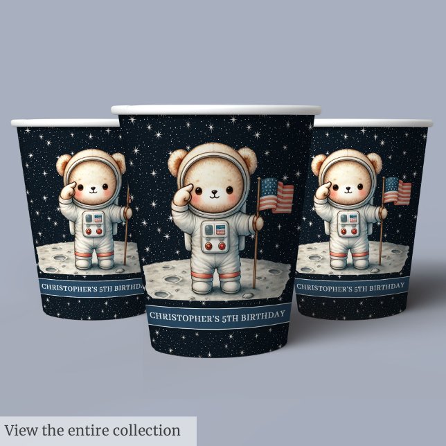 Gobelets En Papier Teddy Bear Astronaut Baby Boy Birthday Cups Set (Teddy Bear Astronaut Baby Boy Birthday Cups Set)