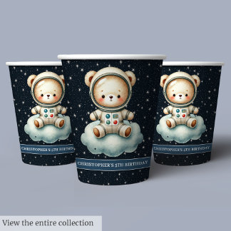 Gobelets En Papier Teddy Bear Astronaut Boy Party tasses Space Annive