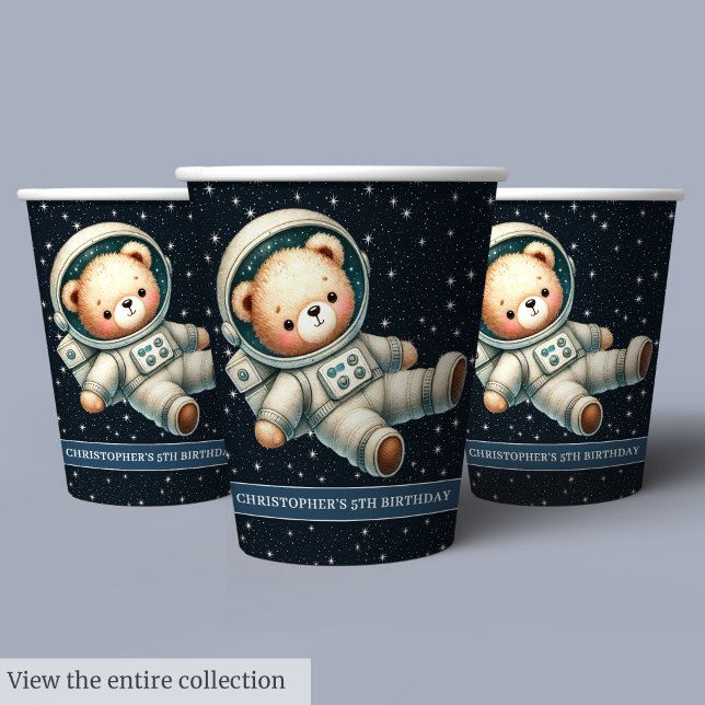 Gobelets En Papier Teddy Bear Astronaut Coupes en papier Baby Boy Par (Teddy Bear Astronaut Paper Cups Baby Boy Party)