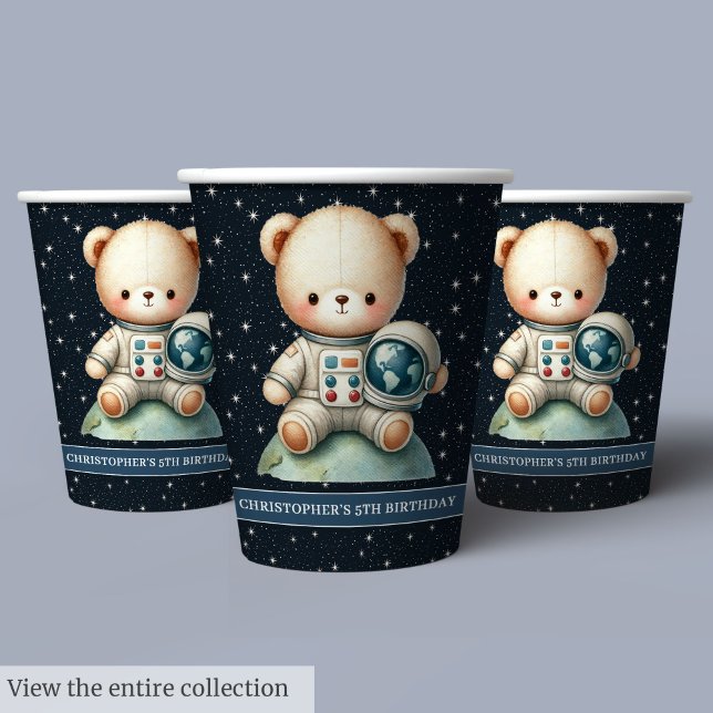 Gobelets En Papier Teddy Bear Astronaut tasses papier garçon fête d'a (Teddy Bear Astronaut Paper Cups Boy Birthday Party)