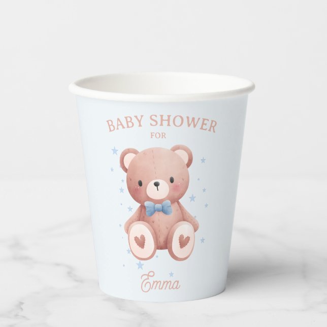 Gobelets En Papier Teddy Bear Baby Boy Shower - Soft Blue Stars (Recto)