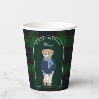 Gobelets En Papier Teddy bear classic plaid birthday party custom
