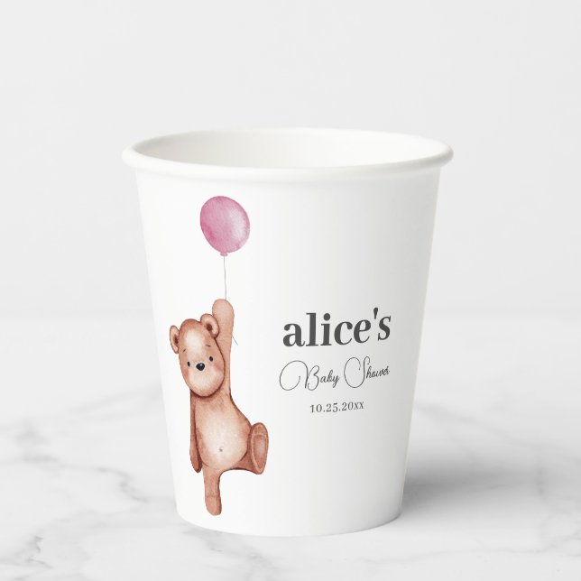 Gobelets En Papier Teddy Bear Girl Baby shower tasses en papier (Recto)