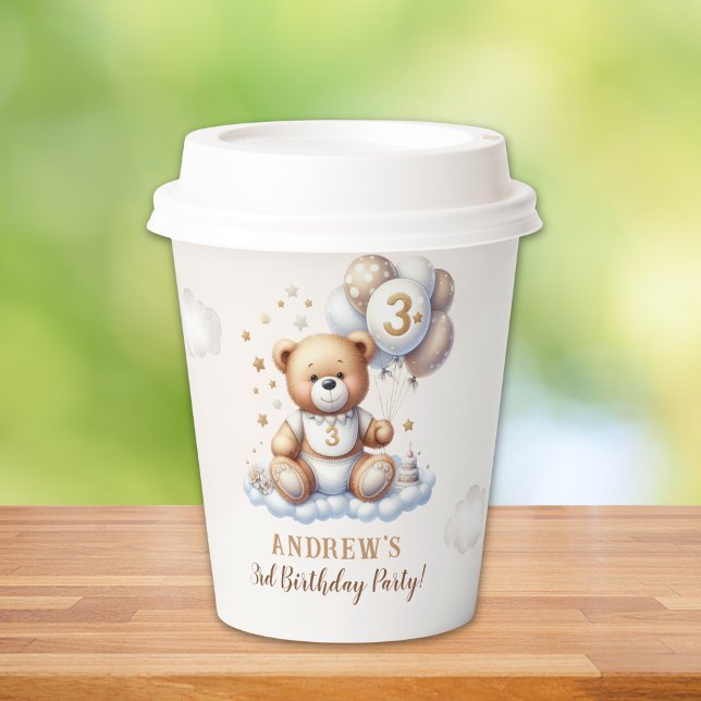 Gobelets En Papier Teddy Bear Party – 3rd Birthday Tableware (Créateur téléchargé)