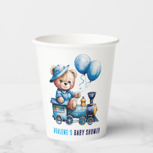 Gobelets En Papier Teddy Bear sur un Baby shower de Garçon de train b