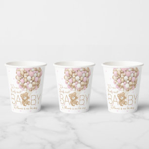 Gobelets En Papier Teddy Ours Rose Coeur & Balloon Baby Girl Douche