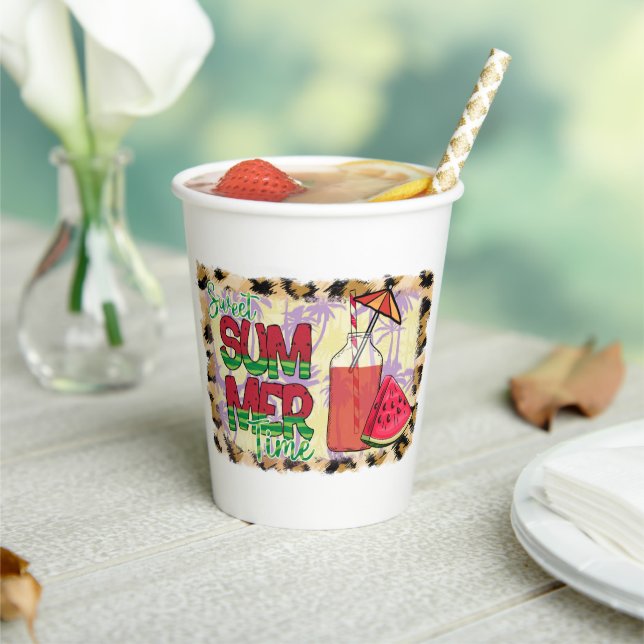 Gobelets En Papier Temps d'été doux | Watermelon, Beach & Leopard (Insitu)