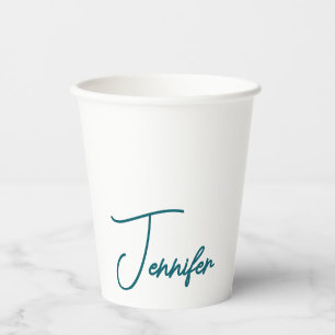 Gobelets En Papier Tendance sarcelle foncée Moderne Minimaliste Nom é