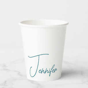 Gobelets En Papier Tendance sarcelle foncée Moderne Minimaliste Nom é