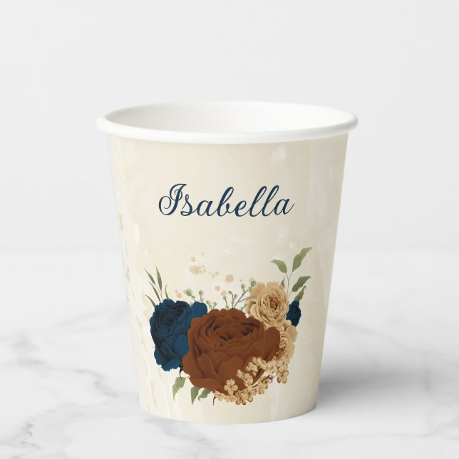 Gobelets En Papier terracotta marine floral  (Recto)