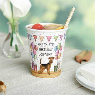 Gobelets En Papier Terrier Airedale Chien Mignon Pastel Joyeux Annive