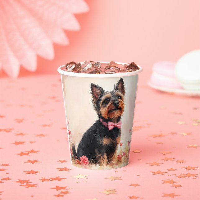 Gobelets En Papier Terrier australien avec Rose - Saint Valentin (Insitu)