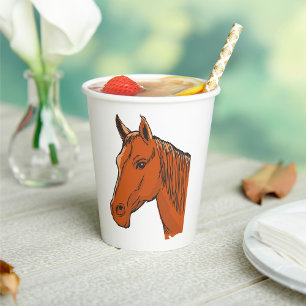 Gobelets En Papier Tête de cheval marron ferme animal