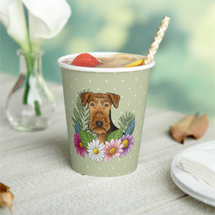 Gobelets En Papier Tête de chien Airedale Terrier Fleurs colorées d'é