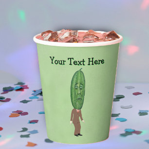 Gobelets En Papier Tête de cornichon vert homme idiot visage surpris