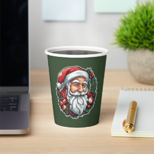 Gobelets En Papier Tête de Père Noël avec couronne -