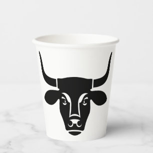 Gobelets En Papier Tête de taureau noir minimaliste silhouette de bœu
