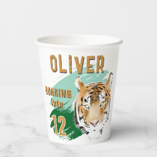 Gobelets En Papier Tête de Tigre Sauvage Aquarelle Anniversaire