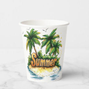 Gobelets En Papier Texte d'été - Tropical Summer Island