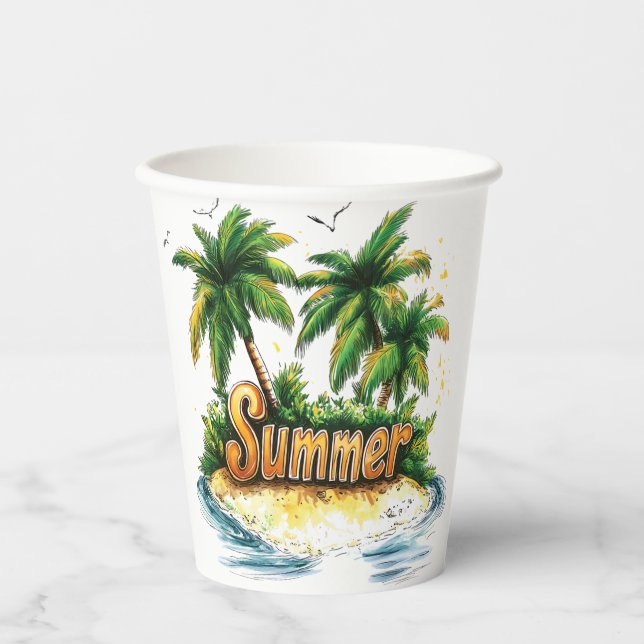 Gobelets En Papier Texte d'été - Tropical Summer Island (Recto)