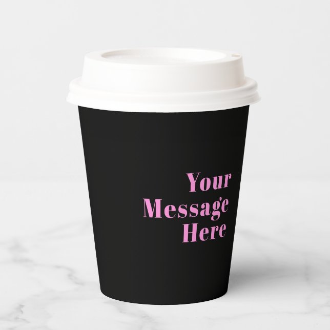 Gobelets En Papier Texte éditable rétro-moderne | Noir et rose (Recto)
