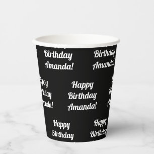 Gobelets En Papier Texte personnalisable Joyeux Anniversaire   Noir &