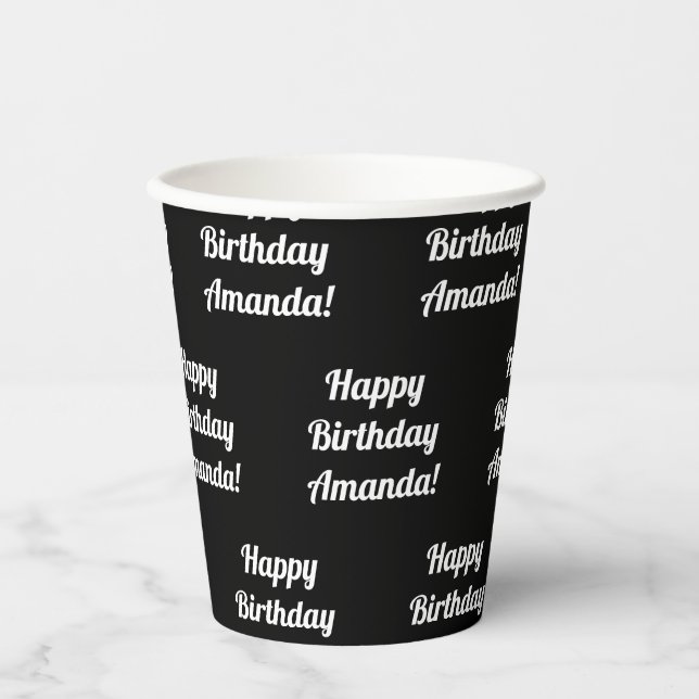 Gobelets En Papier Texte personnalisable Joyeux Anniversaire | Noir & (Recto)