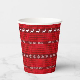 Gobelets En Papier Texte personnalisé de Noël Rouge Blanc Manipulé