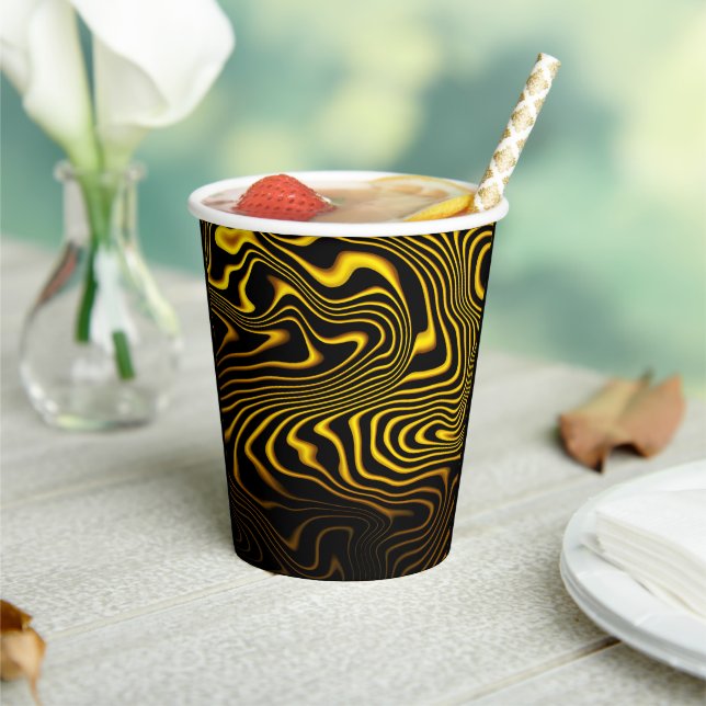 Gobelets En Papier Texture de tourbillons noir jaune or (Insitu)