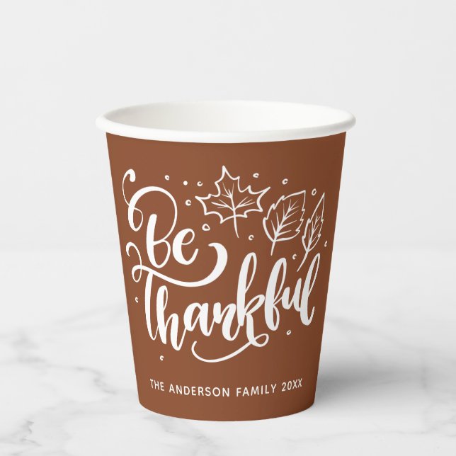 Gobelets En Papier Thanksgiving Be Thanksgiving Script Harvest Brown (Recto)