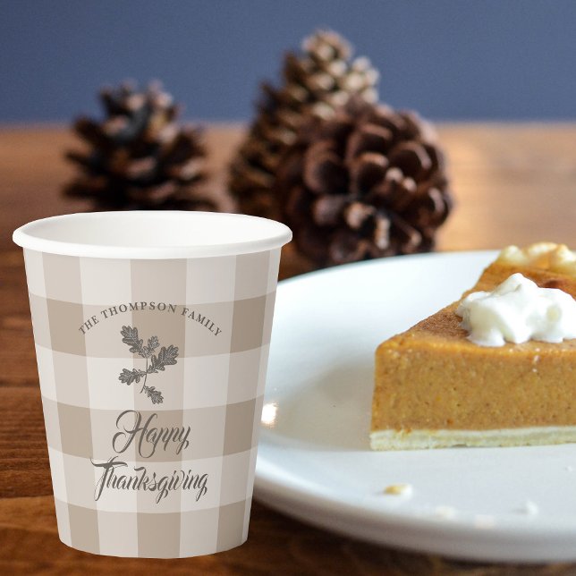 Gobelets En Papier Thanksgiving Fall Folid Feuilles Brown Plaid (Thanksgiving Fall Foliage Leaves Brown Plaid Paper Cups)