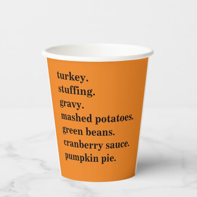 Gobelets En Papier Thanksgiving Food Dinner List Personnalisé (Recto)
