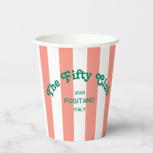 Gobelets En Papier The Fifty Club Peach Beach Stripe 50e Anniversaire
