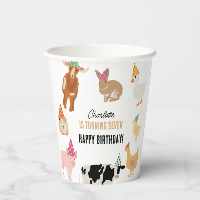 Gobelets En Papier Thème d'anniversaire Animaux de la Ferme Animaux d (Verso)