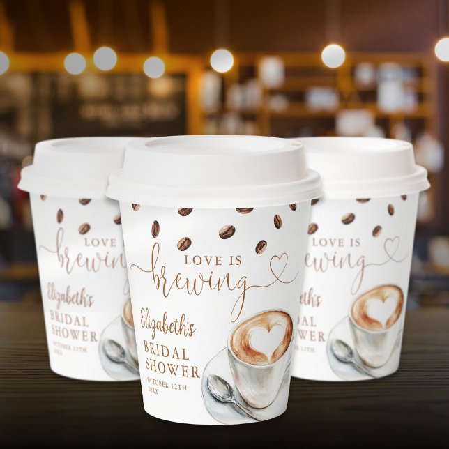 Gobelets En Papier Thème de café Love Is Brewing pour enterrement de  (Love Is Brewing Coffee Theme Bridal Shower Paper Cups)