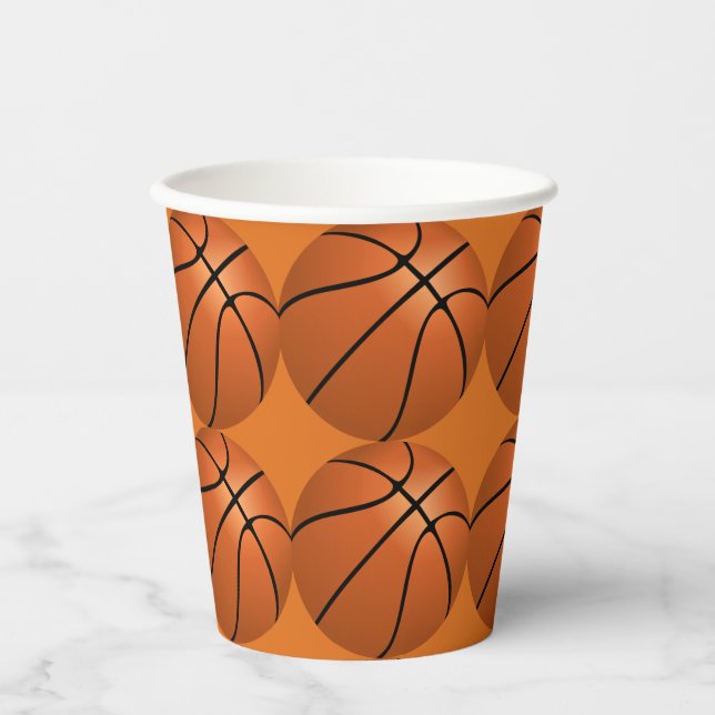 Gobelets En Papier Thème de fête d'anniversaire de basket (Recto)