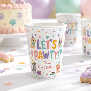 Gobelets En Papier Thème de fête d'anniversaire de chien Let's Pawty