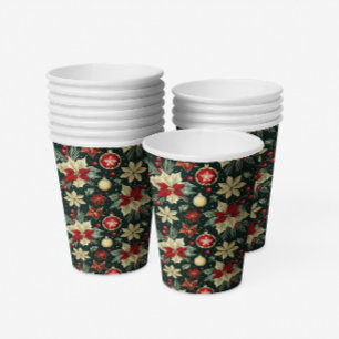 Gobelets En Papier Thème de Noël festif Poinsettia Motif