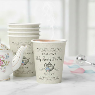 Gobelets En Papier Thème élégant de thé vintage Baby Shower