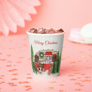 Gobelets En Papier Thème extérieur du camping de Noël Trailer