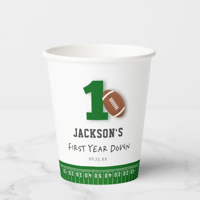Gobelets En Papier Thème Football Première année en bas Anniversaire  (Recto)