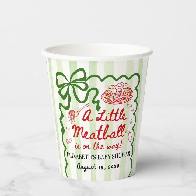 Gobelets En Papier Thème italien Baby Shower Ruban Vert (Recto)